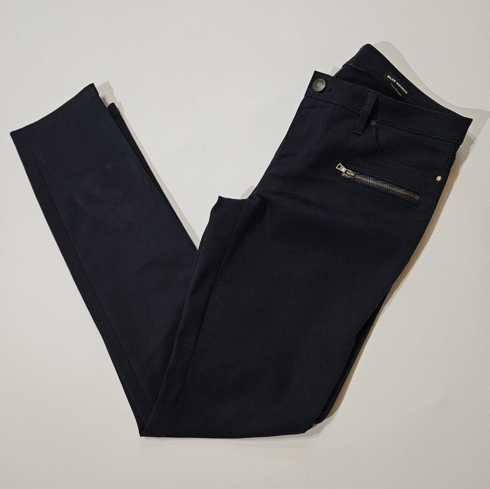 Club Monaco Chino Pants Womens Size‎ 4 Navy Blue Zip Pocket Low Rise Skinny Leg